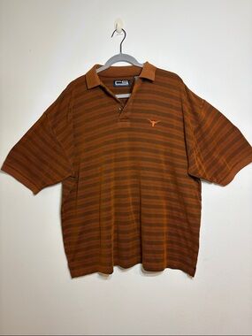 Vintage Men’s Texas Longhorns UT Striped Polo Shirt - Burnt Orange